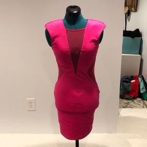Hot pink mini dress with mesh detail